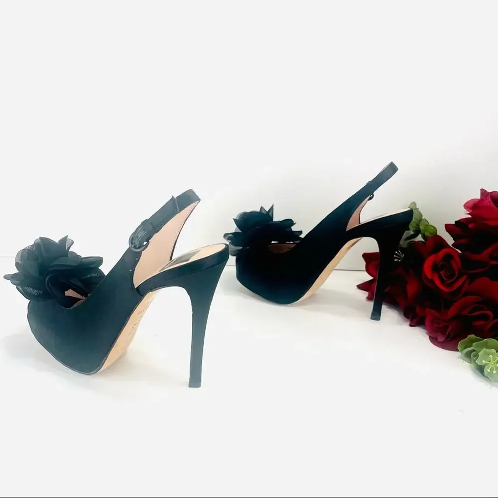 Dolce Vita Amore Platform Stiletto Heels Size 7.5 Black Slingback Open/Peep Toe